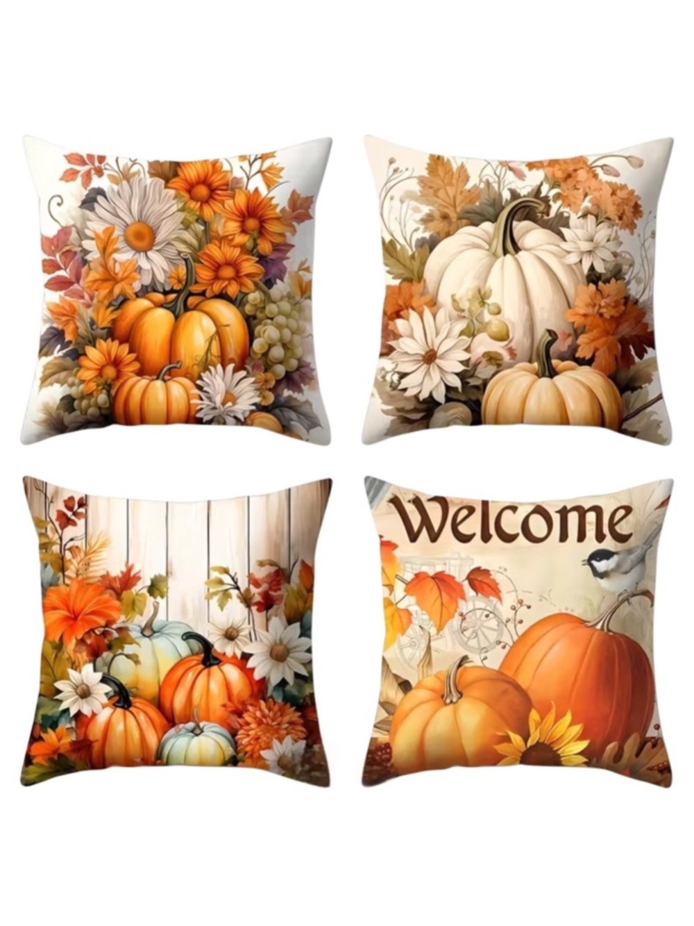 Fall Pumpkin Floral Pillow Cover Set